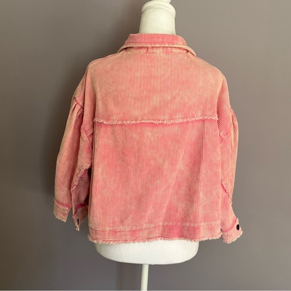 POL Pink Corduroy Oversized Cropped Jacket Size Medium 100% Cotton Shacket - Picture 8 of 13